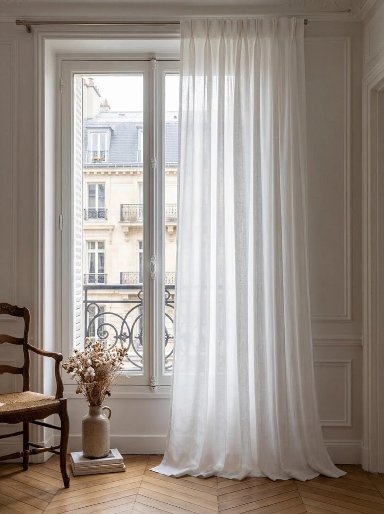 Linen Look Cotton Sheer Curtains, Natural Light Filtering Window Panels, Custom Drapery