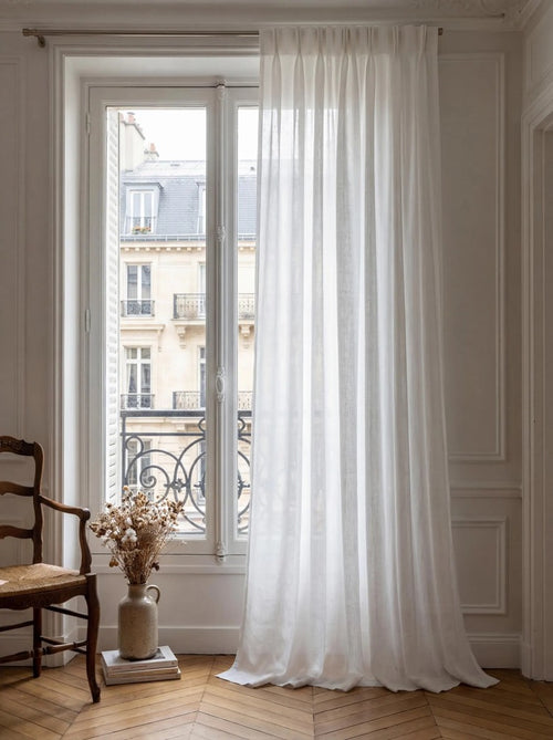 Linen Look Cotton Sheer Curtains, Natural Light Filtering Window Panels, Custom Drapery