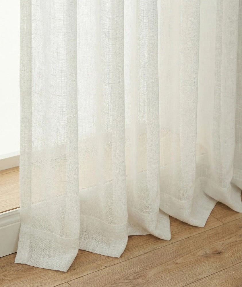 Linen Look Cotton Sheer Curtains, Custom Window Drapery, Soft Glow Panels