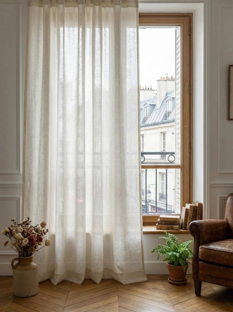 Linen Look Cotton Sheer Curtains, Natural Light Filtering Window Panels, Custom Drapery