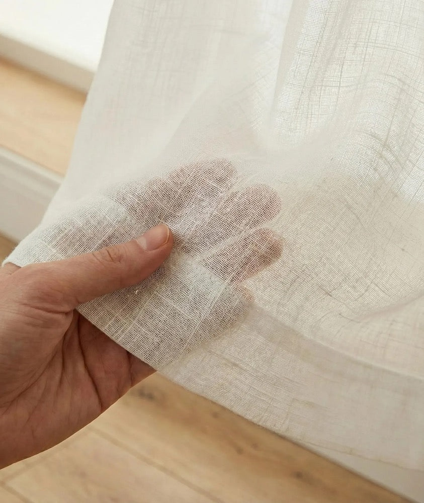 Linen Look Cotton Sheer Curtains, Double Pinch Pleated, Custom Size Drapery
