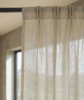 Linen Look Double Pinch Pleated Natural Cotton Sheer Curtains for Bedroom Living room, Custom Size Extra Long Drapery, Cafe Curtain Sheer
