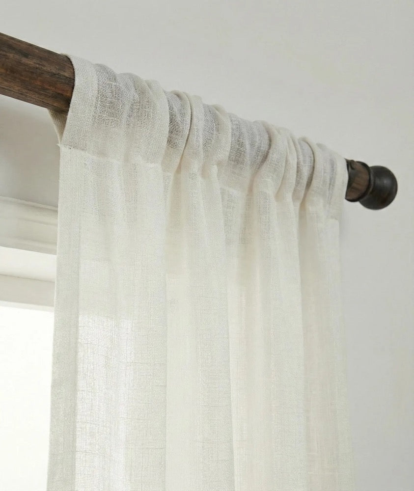 Linen Look Cotton Sheer Curtains, Natural Texture, Custom Window Drapery, Pleated Panel