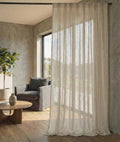 Linen Look Cotton Sheer Curtains, Double Pinch Pleated, Custom Size Drapery